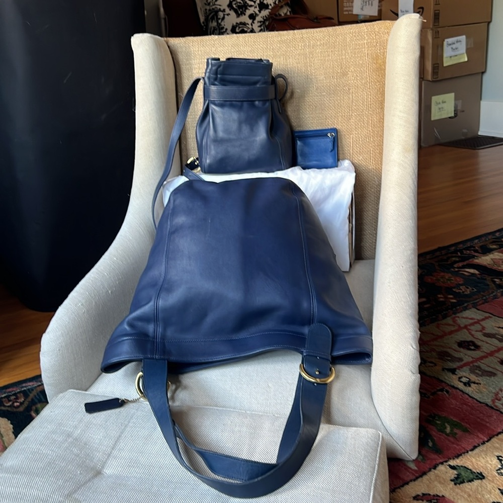 Coach HTF Rare Vintage Soho Navy Set - XXL Feed Duffle, Belted Swing+Pltd Wallet - Picture 3 of 10
